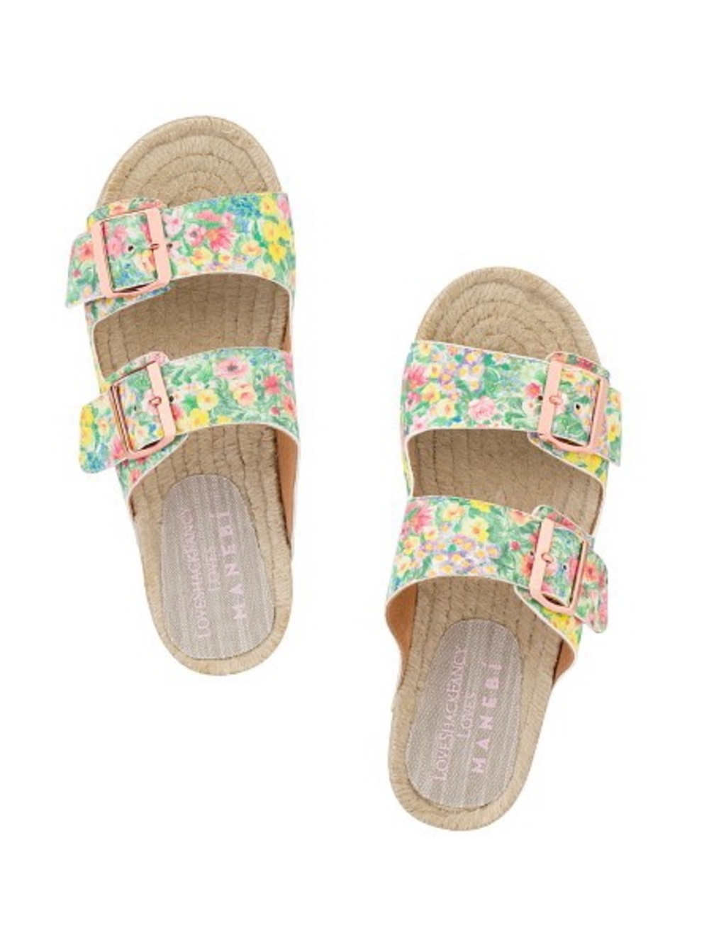 LoveShackFancy x Manebí Nordic Floral Leather Espadrille Slides